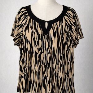 Mercer Street Studio XL Blouse Black Tan Zebra Print Stretch Top Womens 23x23